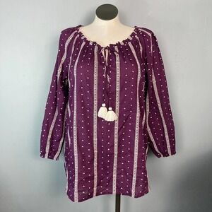 Lane Bryant Plum Purple Embroidered Tassel Peasant Blouse Top Plus Size 14 16